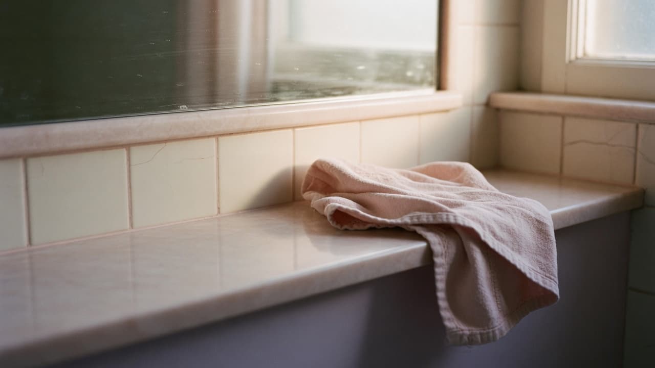 Detail of a sparkling clean bathroom vanity after a thorough clean