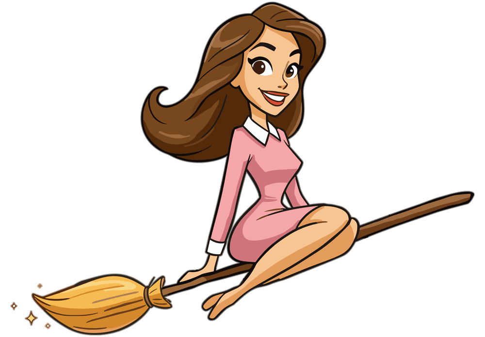 Sylvia's Pro Cleaning logo: Sylvia riding a broom